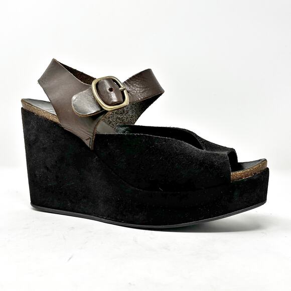 Pedro Garcia Leather + Suede Peep-Toe Wedge Sandals Brown IT 37.5 US 7.5 - Picture 12 of 12